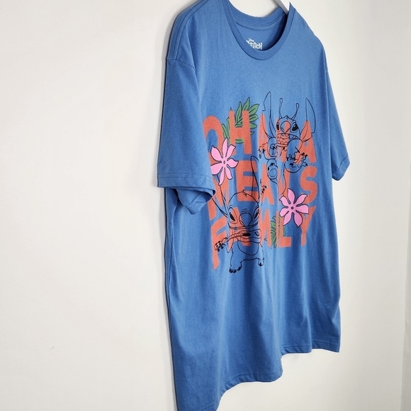 Disney Lilo & Stitch "OHANA MEANS FAMILY" Graphic Blue T-Shirt Size XL - Picture 2 of 8